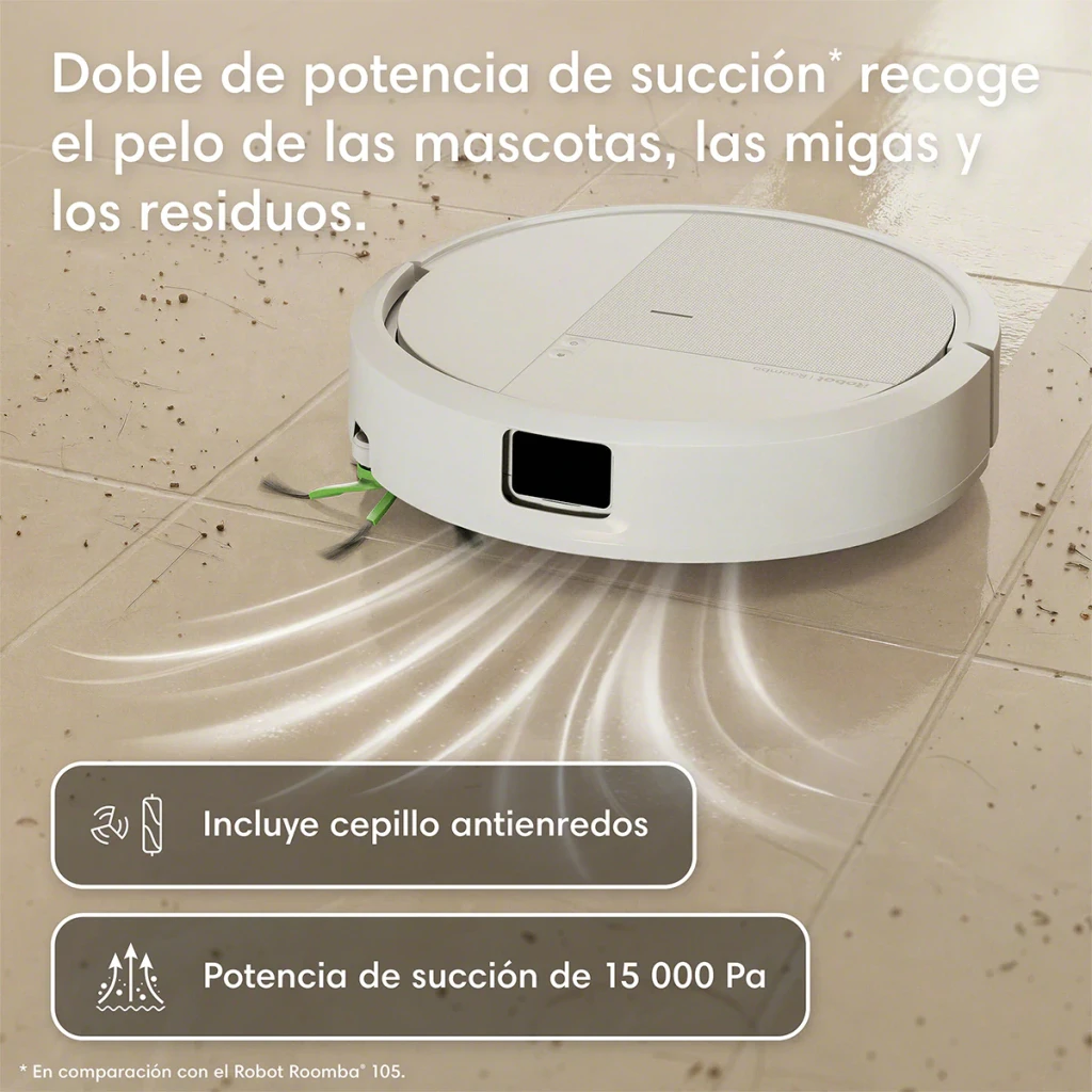 Robot aspirador iRobot Roomba Combo 115 Branco Giroscópico Lavador de Pavimentos 15000Pa, vista lateral: sobre pavimento