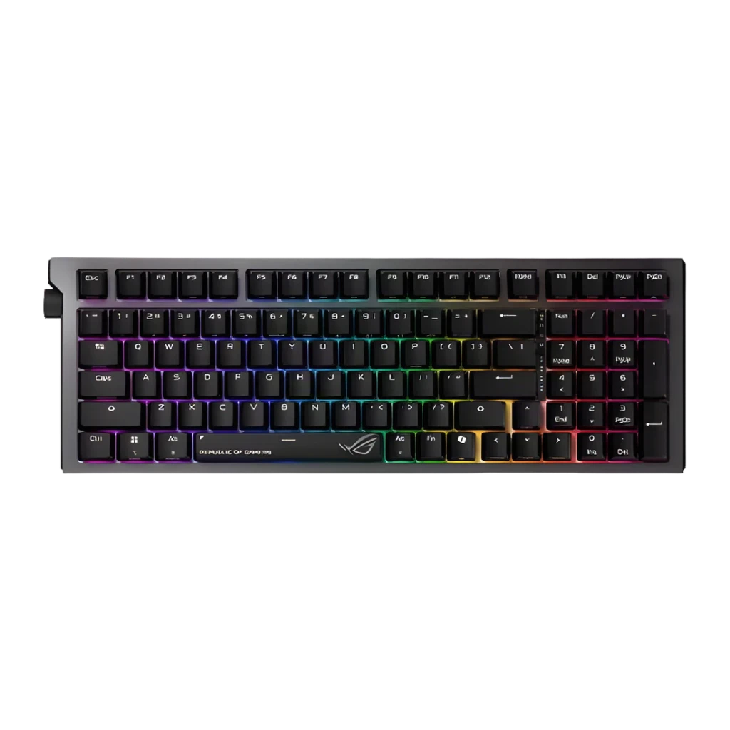 Teclado Gaming ASUS ROG Strix Morph 96 Wireless Sem Fios Trimodo Preto, vista superior: retroiluminação RGB arco-íris