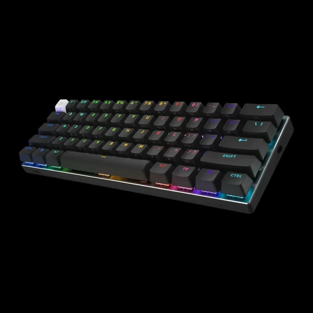 Teclado gaming Logitech G PRO X 60 LIGHTSPEED Inalámbrico Mecánico GX Brown RGB Negro, vista angular: iluminación RGB