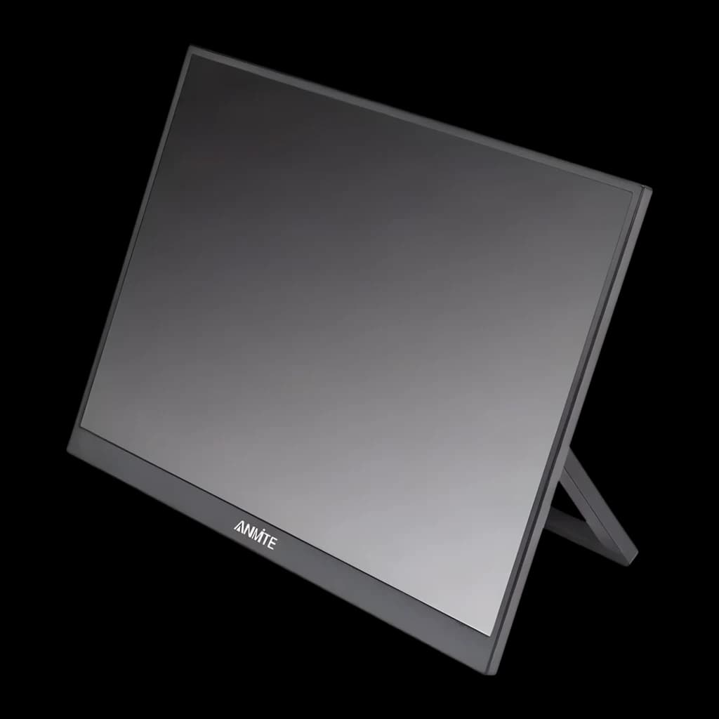 Écran portable Anmite 23,8 pouces 120Hz Full HD IPS Gris A238W03, vue de face en angle: écran éteint avec support pliable