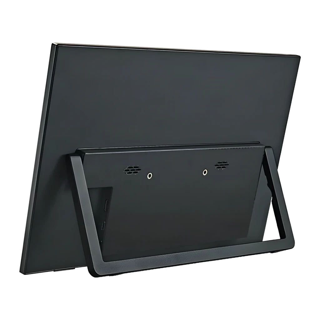 Écran portable Anmite 23,8 pouces 120Hz Full HD IPS Gris A238W03, vue arrière: dos gris foncé avec haut-parleurs, pied