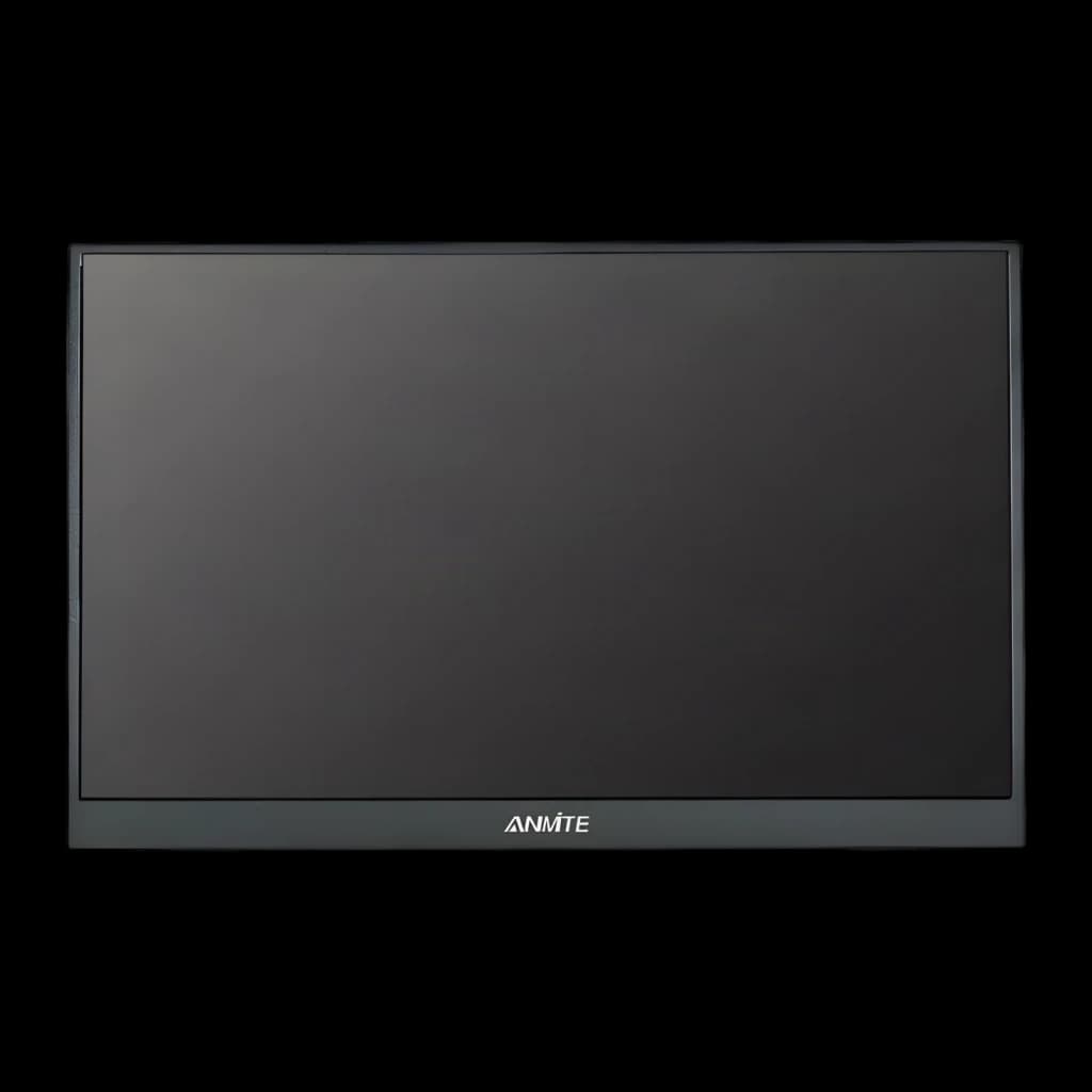 Écran portable Anmite 23,8 pouces 120Hz Full HD IPS Gris A238W03, vue de face: écran éteint et logo Anmite sur le cadre
