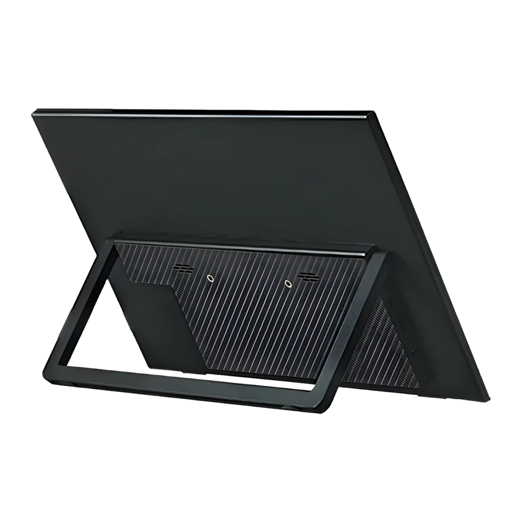 Écran portable Anmite 21,5 pouces Full HD IPS 120Hz Noir A215W03, vue arrière: pied intégré rabattable et grille