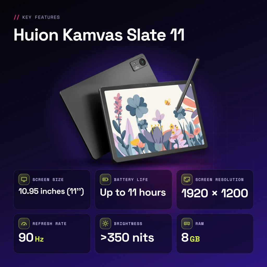 Tableta gráfica Huion Kamvas Slate 11 8GB/128GB Gris - características
