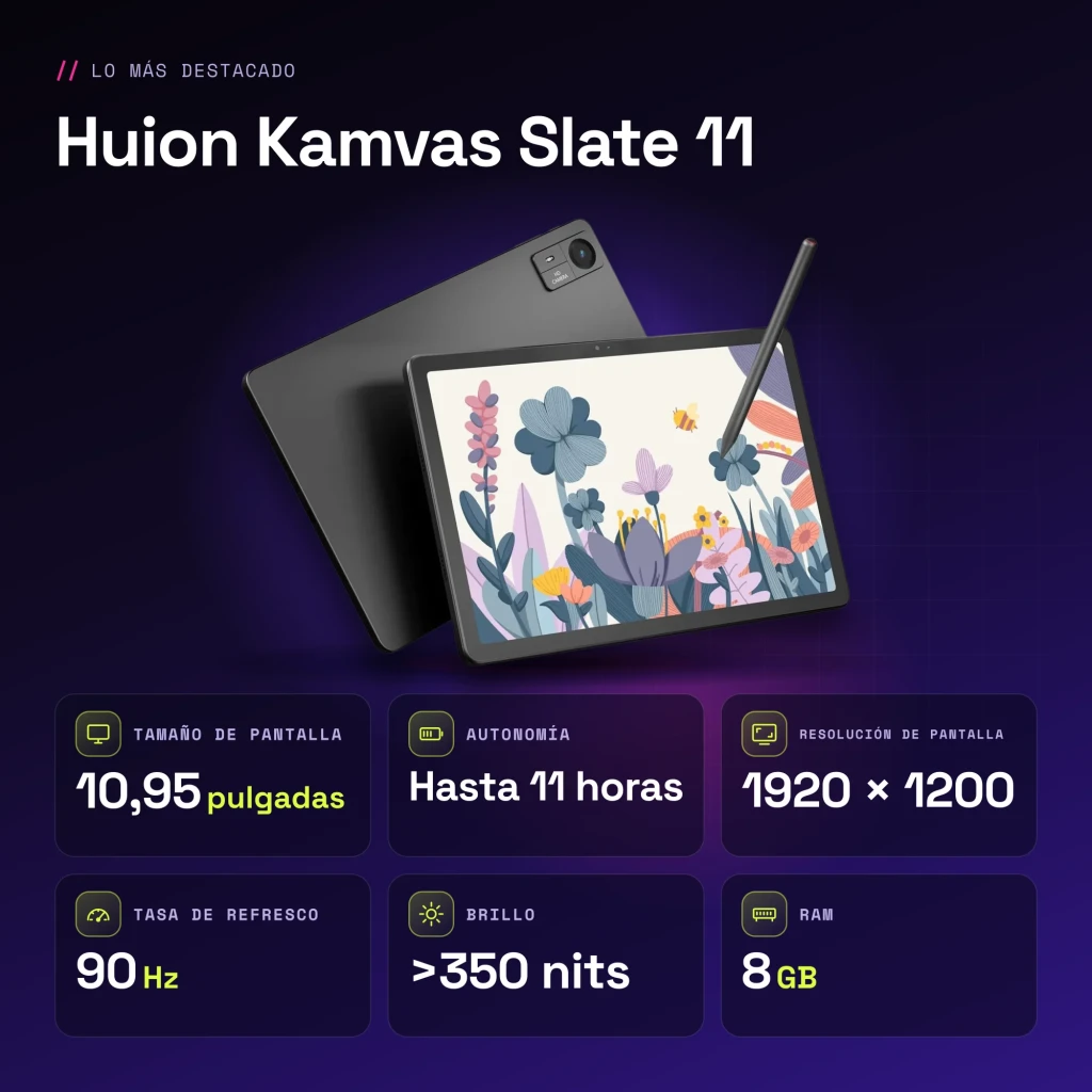 Tableta gráfica Huion Kamvas Slate 11 8GB/128GB Gris - características