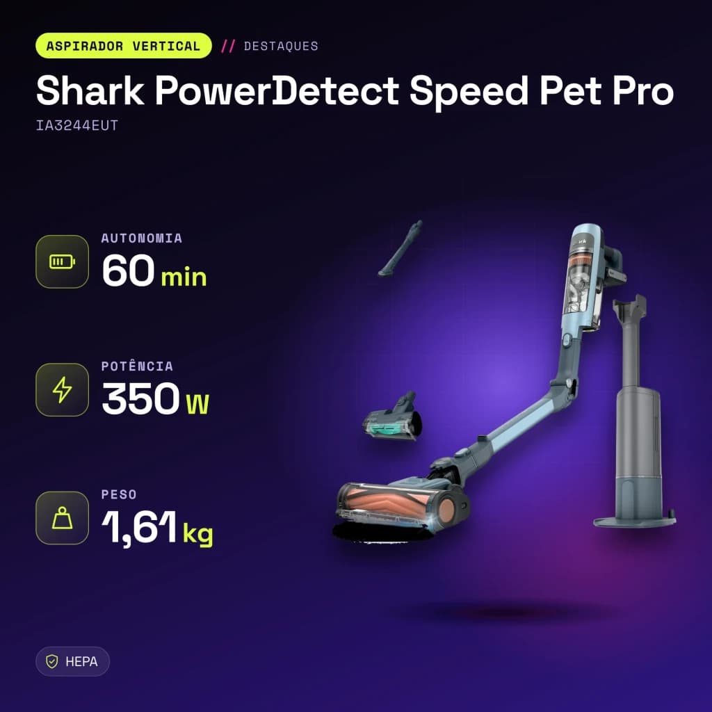 Aspiradora Escoba Shark PowerDetect Speed Pet Pro Azul Sin Cable 350W 60min IA3244EUT - características