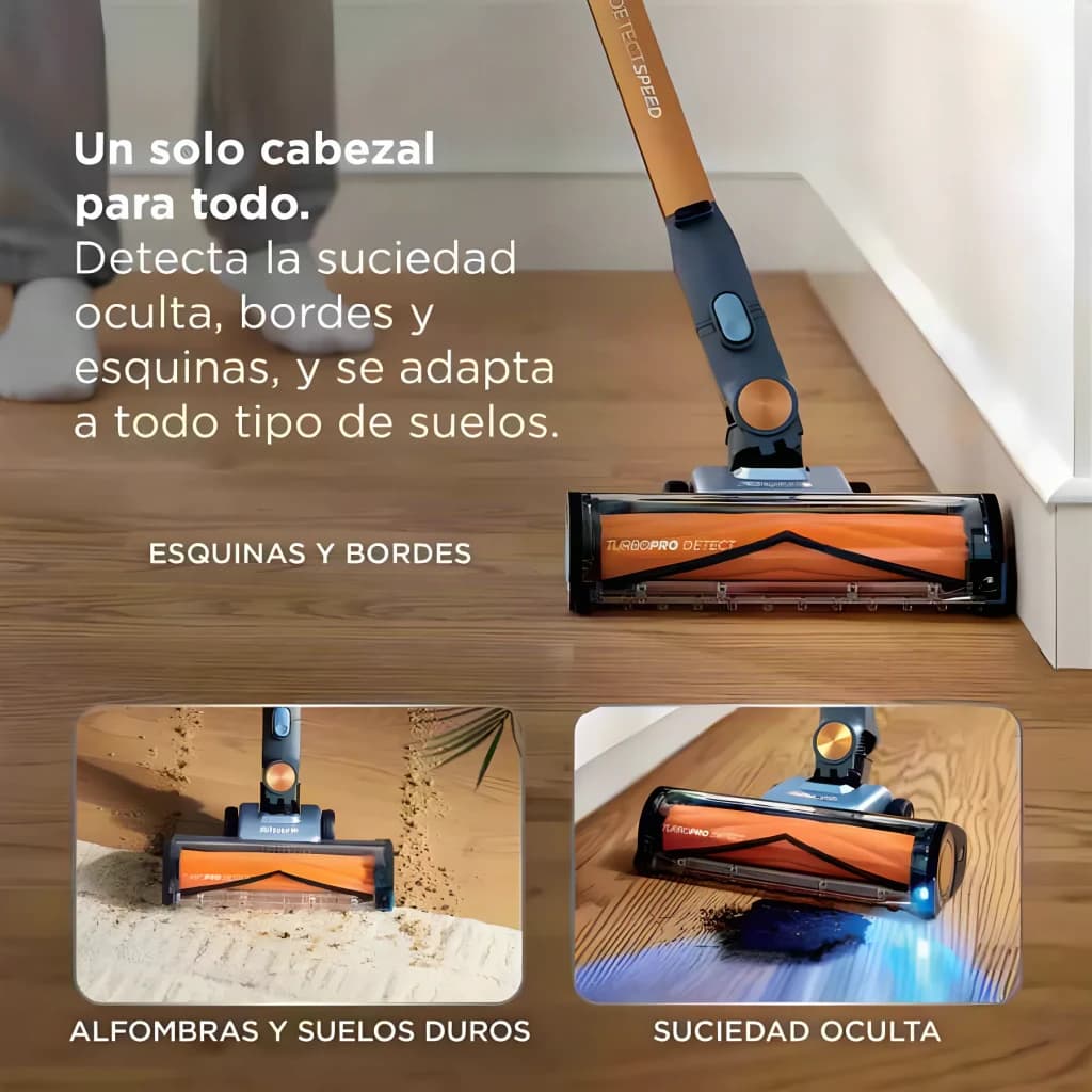 Aspiradora Escoba Shark PowerDetect Speed Pet Pro Azul Sin Cable 350W 60min IA3244EUT, cabezal TurboPro Detect limpiando