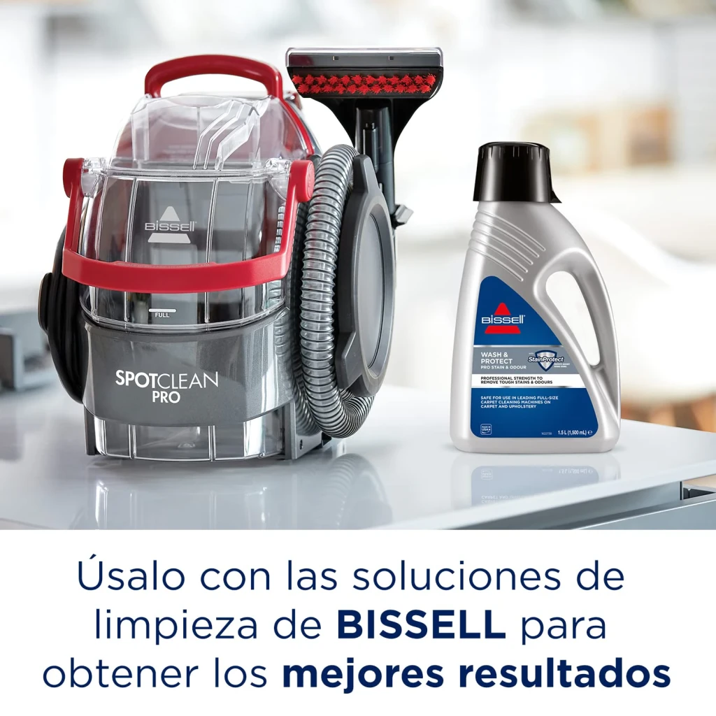 Nettoyeur de taches BISSELL SpotClean Pro 1558N 750W câble 6,7m, vue latérale: avec flacon de solution nettoyante Wash