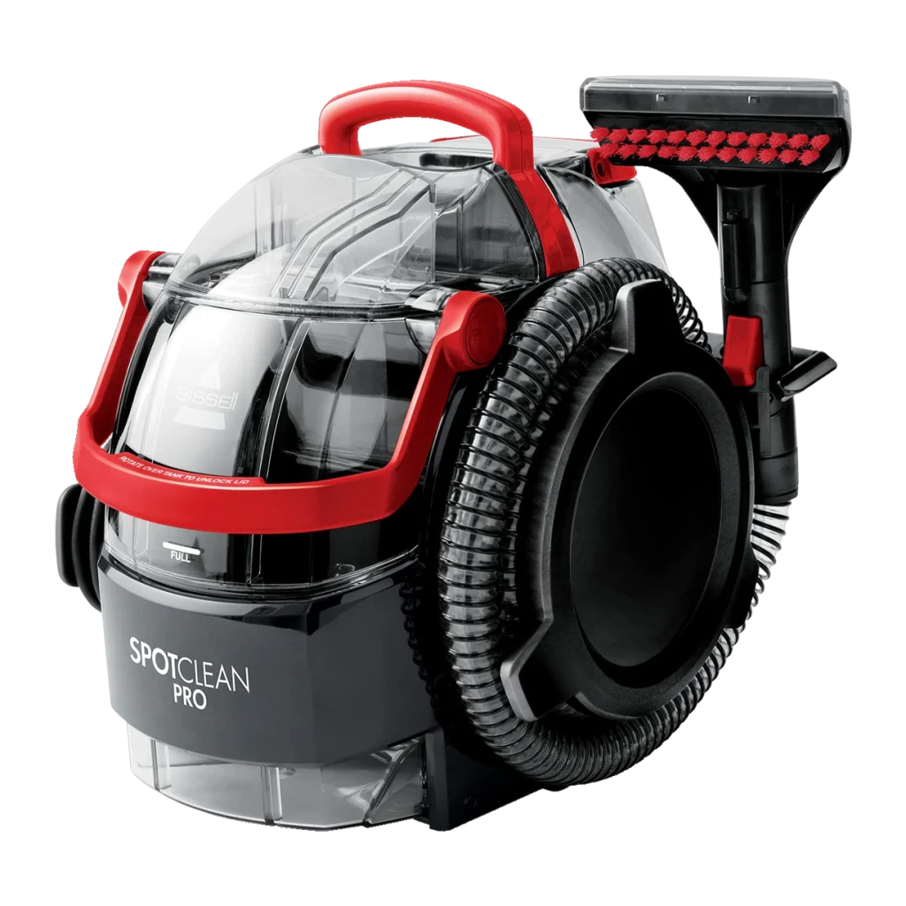 Nettoyeur de taches BISSELL SpotClean Pro 1558N 750W câble 6,7m, vue latérale: réservoir transparent, tuyau flexible