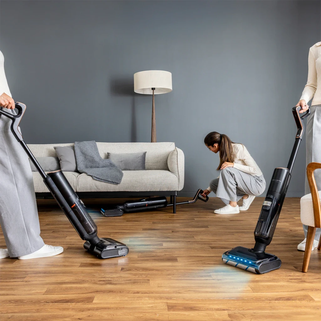 Aspiradora Escoba Rowenta X-Clean 7 Negro/Rosa Seca y Húmeda Sin Cable 50min GZ5736E0, uso: tres personas limpian suelo