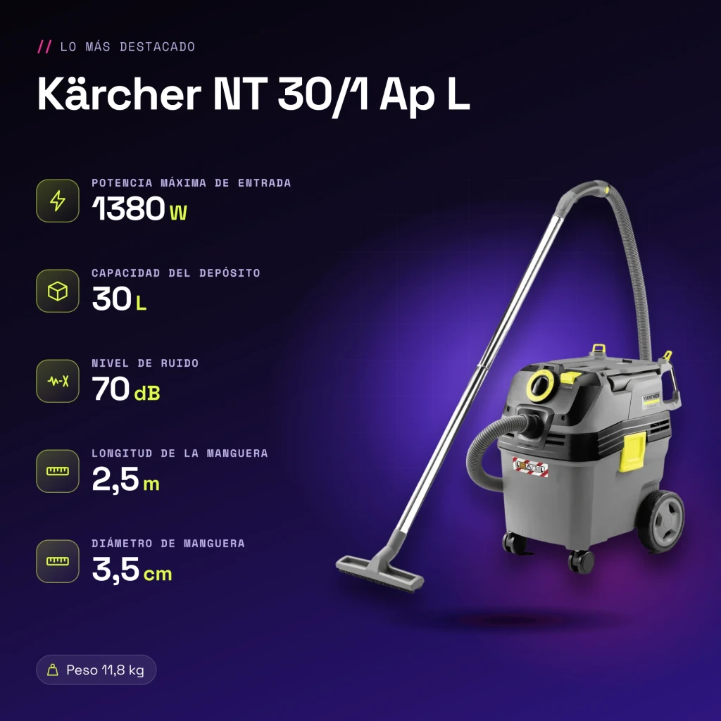 Aspiradora de tambor Kärcher NT 30/1 Ap L 25,4 kPa 1380W - características
