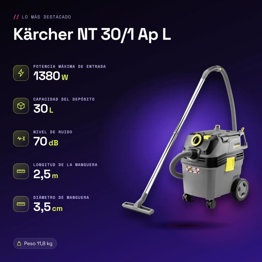 Aspiradora de tambor Kärcher NT 30/1 Ap L 25,4 kPa 1380W - características