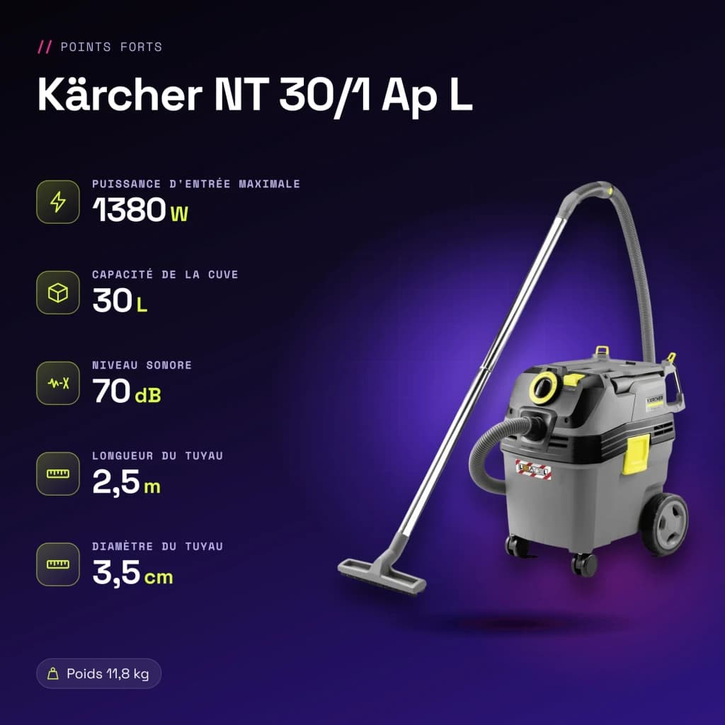 Aspiradora de tambor Kärcher NT 30/1 Ap L 25,4 kPa 1380W - características