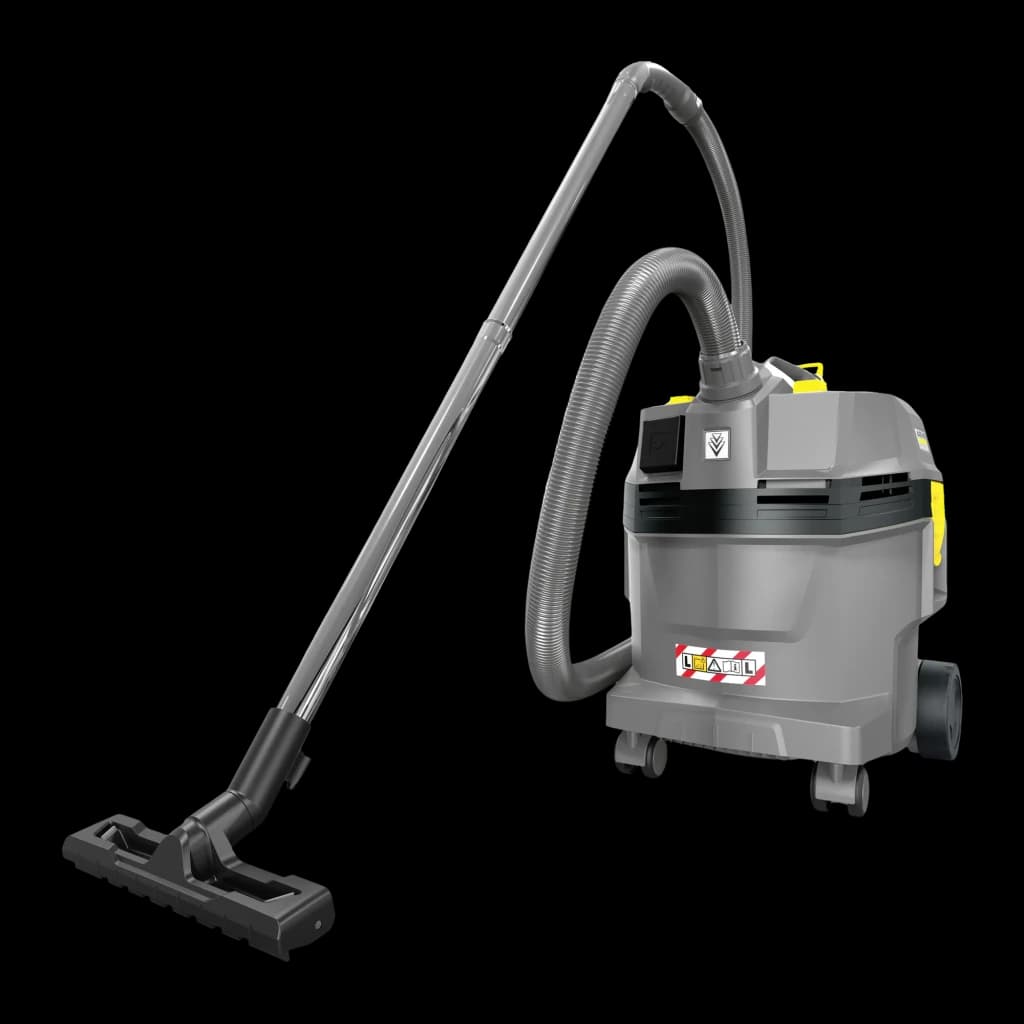 Aspiradora de tambor Kärcher NT 30/1 Ap L 25,4 kPa 1380W, vista lateral: tambor gris con ruedas, manguera flexible