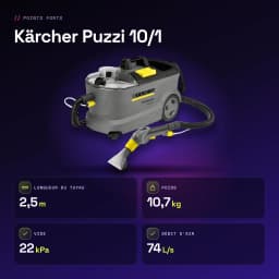Aspirador de tapetes Kärcher Puzzi 10/1 Cinzento Preto/Amarelo 22kPa 1250W Húmido - características