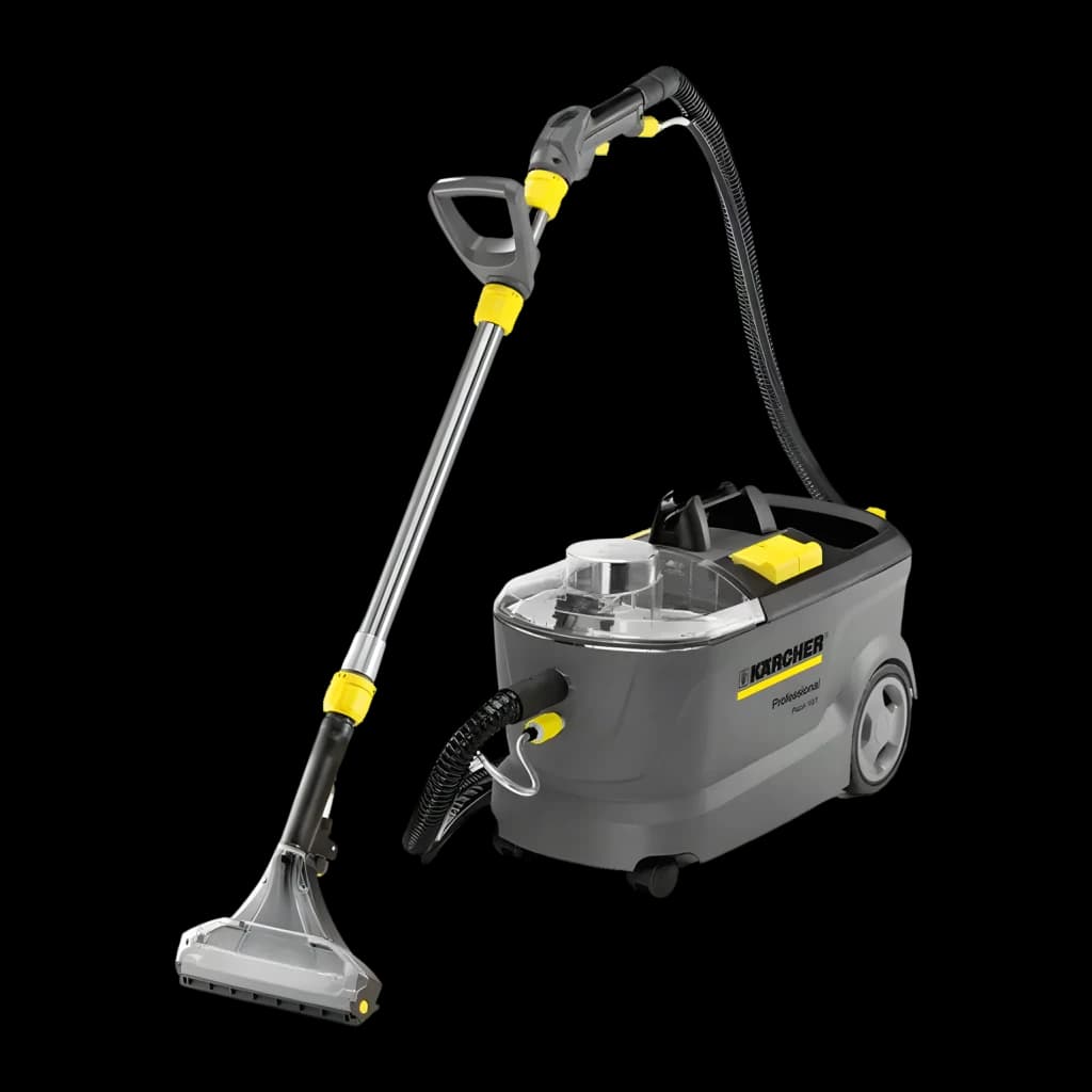 Aspirador de tapetes Kärcher Puzzi 10/1 Cinzento Preto/Amarelo 22kPa 1250W Húmido, vista lateral: unidade com depósito