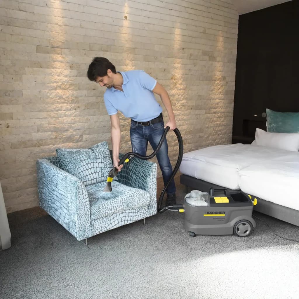 Aspirador de tapetes Kärcher Puzzi 10/1 Cinzento Preto/Amarelo 22kPa 1250W Húmido, uso: homem limpa poltrona estofada