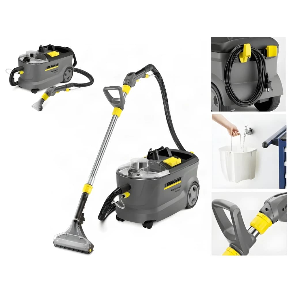 Aspirador de tapetes Kärcher Puzzi 10/1 Cinzento Preto/Amarelo 22kPa 1250W Húmido, vistas múltiplas: unidade com mangueira