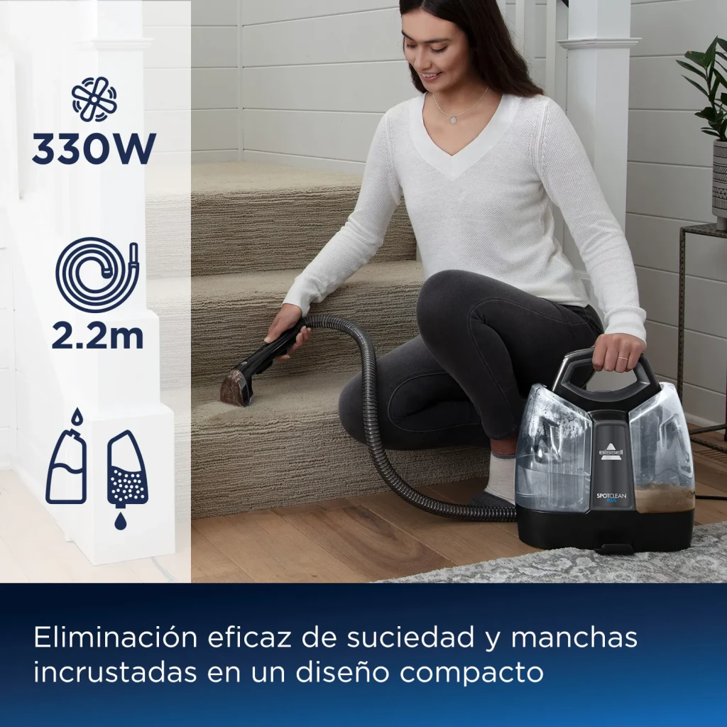 Aspirateur à main BISSELL SpotClean Plus 3724N Noir 330W, utilisation: femme nettoyant des escaliers avec tuyau 2,2 m