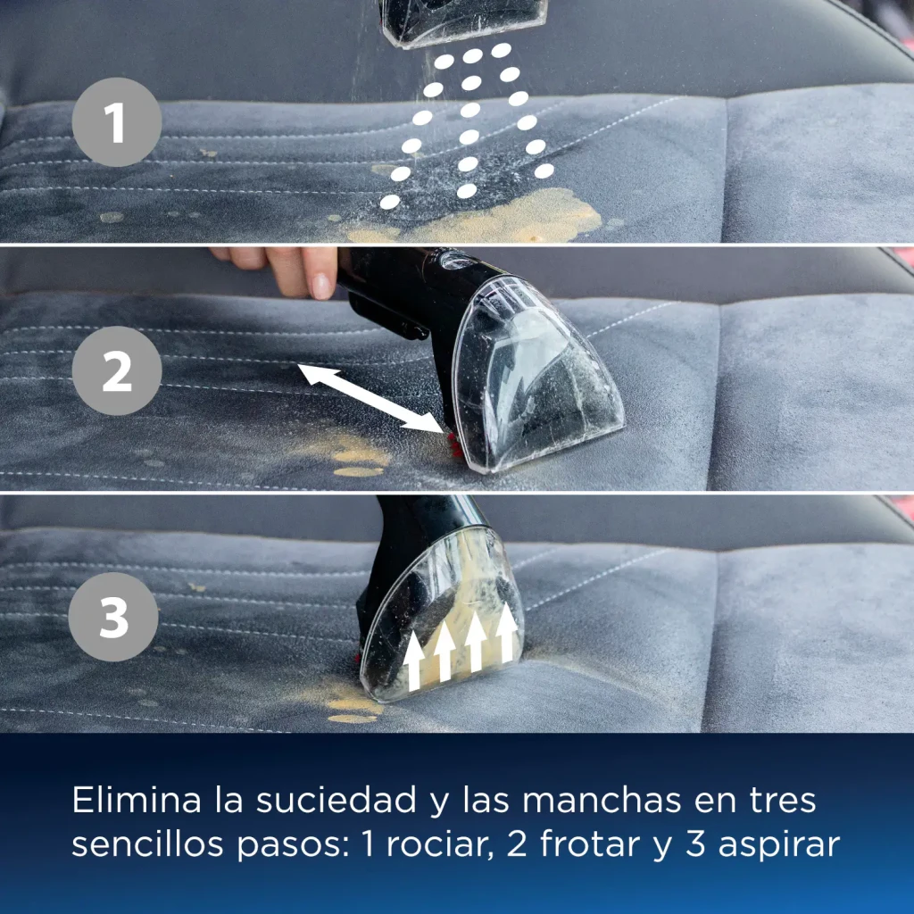 Aspirateur à main BISSELL SpotClean Plus 3724N Noir 330W, utilisation sur tissu: 3 étapes vaporiser frotter et aspirer