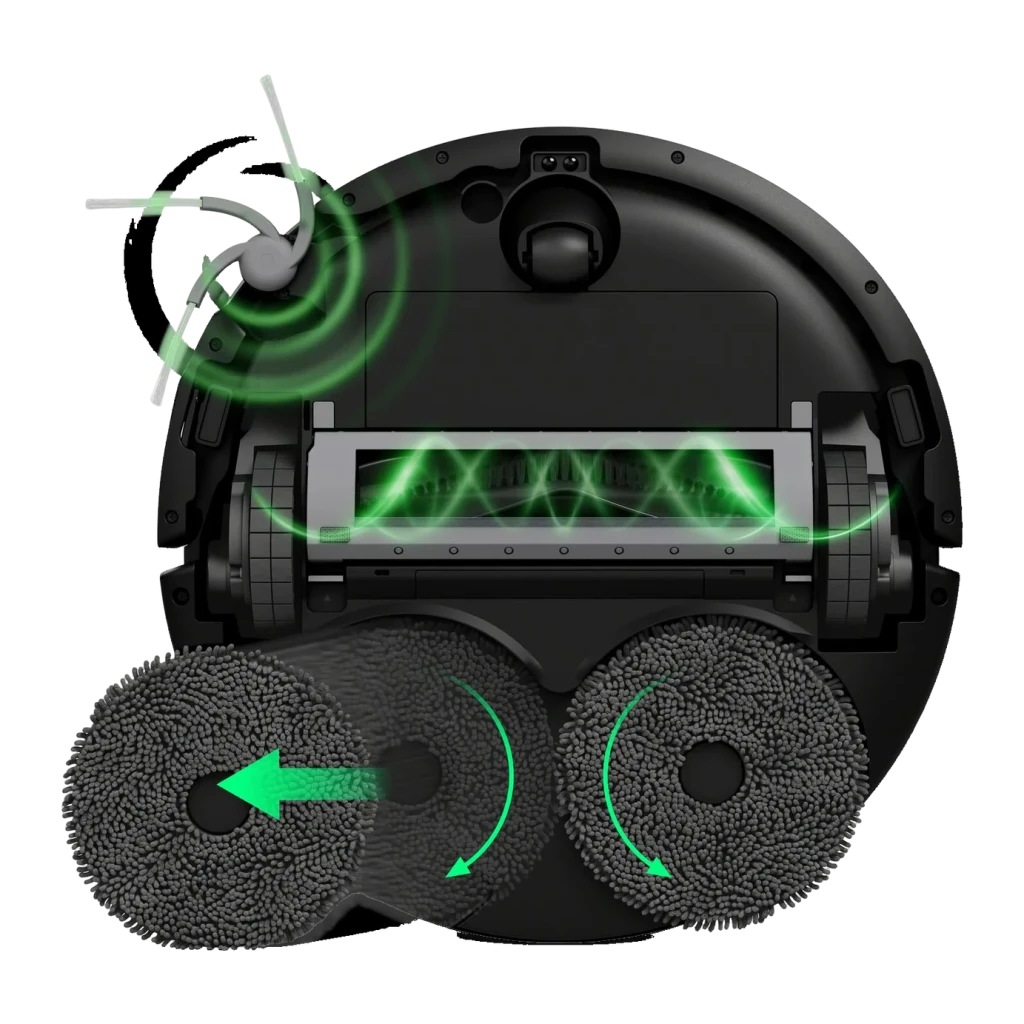 Robot aspirador iRobot Roomba Plus 515 Combo Preto LiDAR Lavagem com mopa elevatória Esvaziamento automático, vista