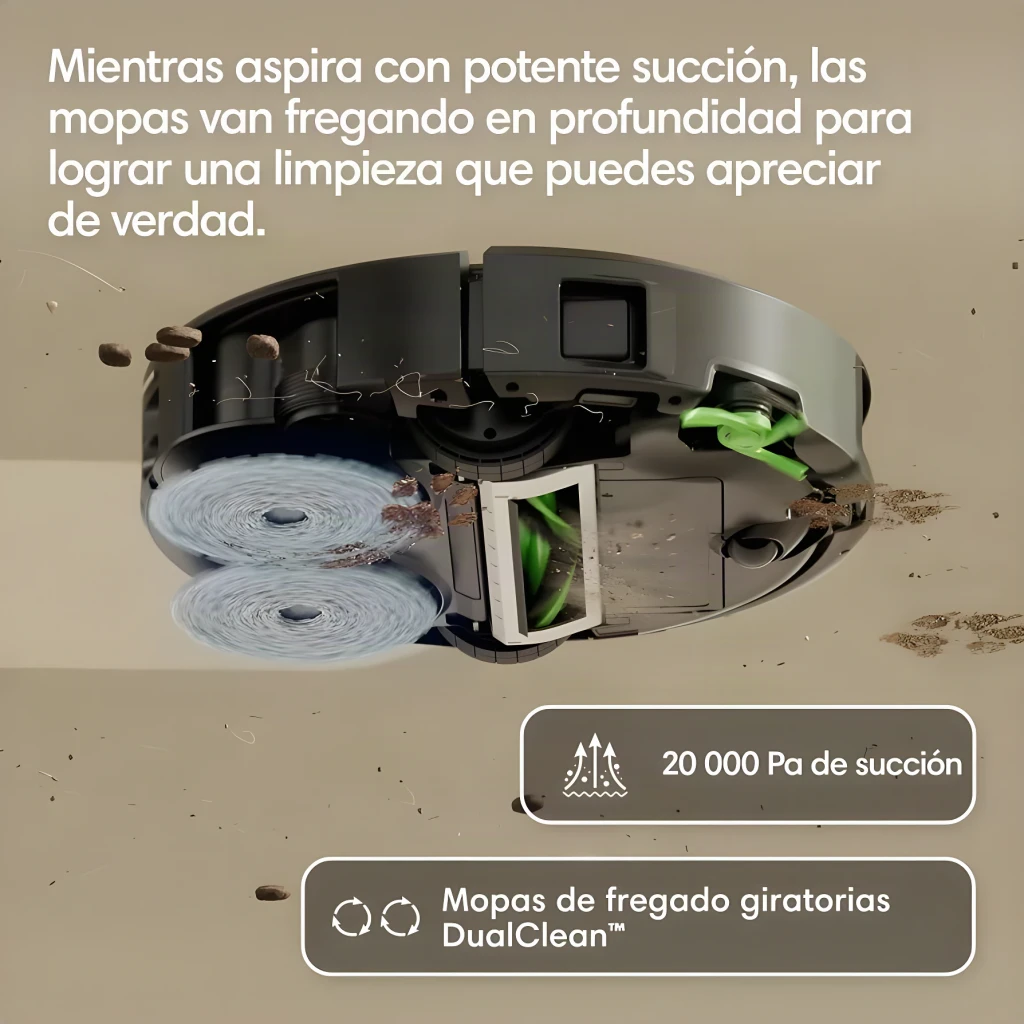 Robot aspirador iRobot Roomba Plus 515 Combo Preto LiDAR Lavagem com mopa elevatória Esvaziamento automático, vista