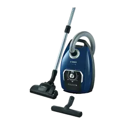 Aspirador com saco Bosch Serie 8 Azul 650W 15m cabo BGB75X494, vista lateral: corpo azul com mangueira, tubo telescópico