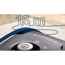Aspirador com saco Bosch Serie 8 Azul 650W 15m cabo BGB75X494, detalhe superior: seletor de potência e cabo formando cifra