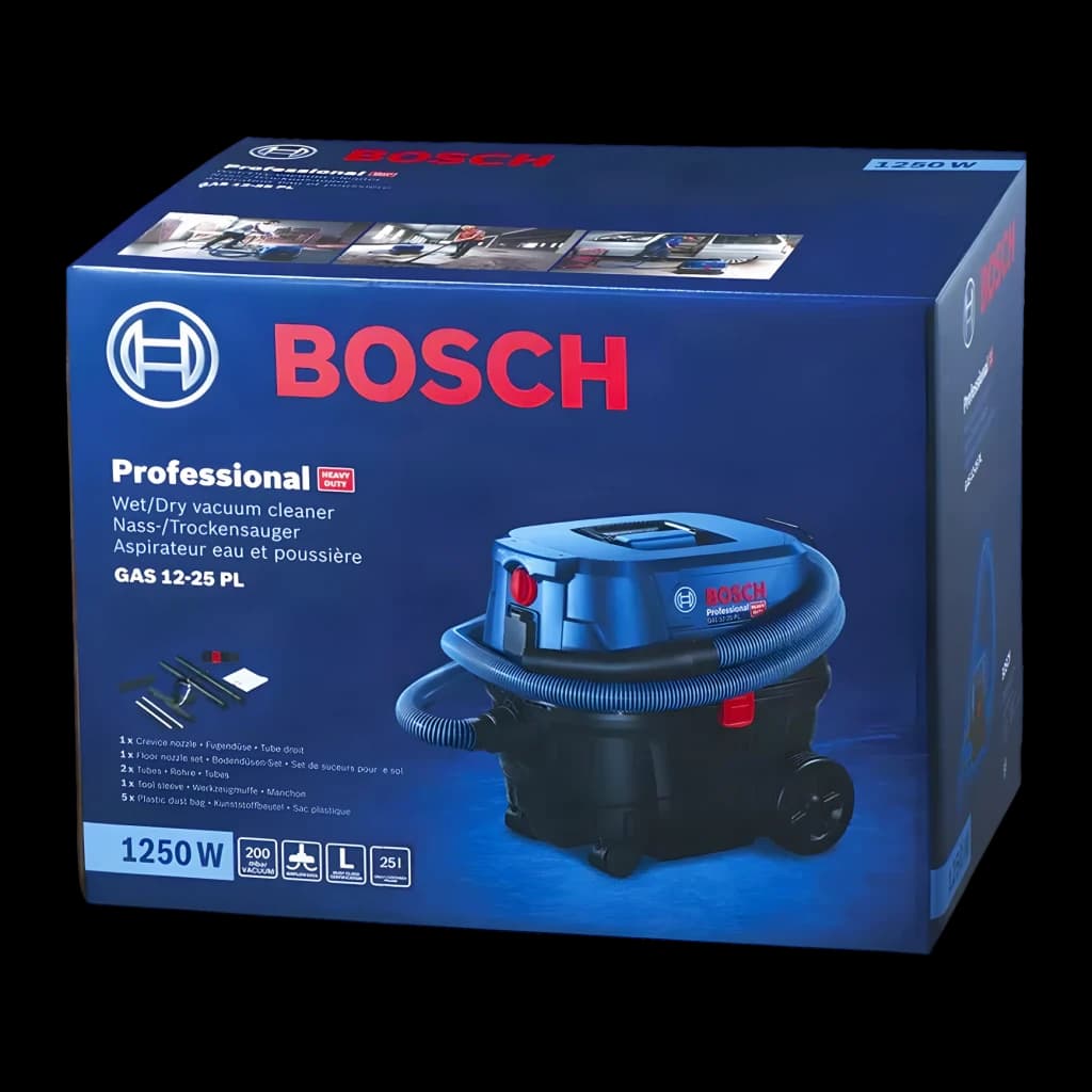 Aspirateur industriel Bosch GAS 12-25 PL Bleu/Noir 200 kPa 1250W, boîte: emballage bleu avec produit et accessoires inclus