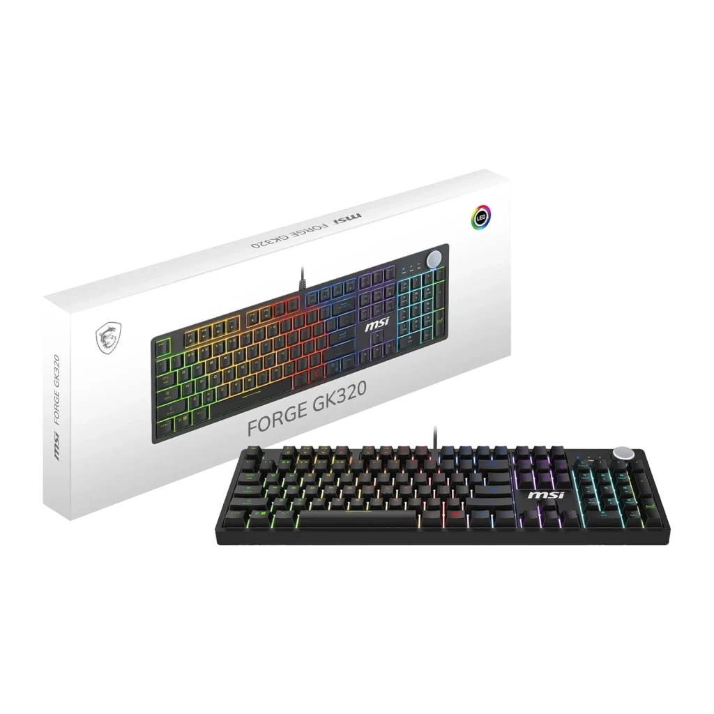 Teclado Gaming MSI Forge GK320 Red Switch Hot-Swap RGB FR Preto, caixa: teclado com retroiluminação RGB multicolor