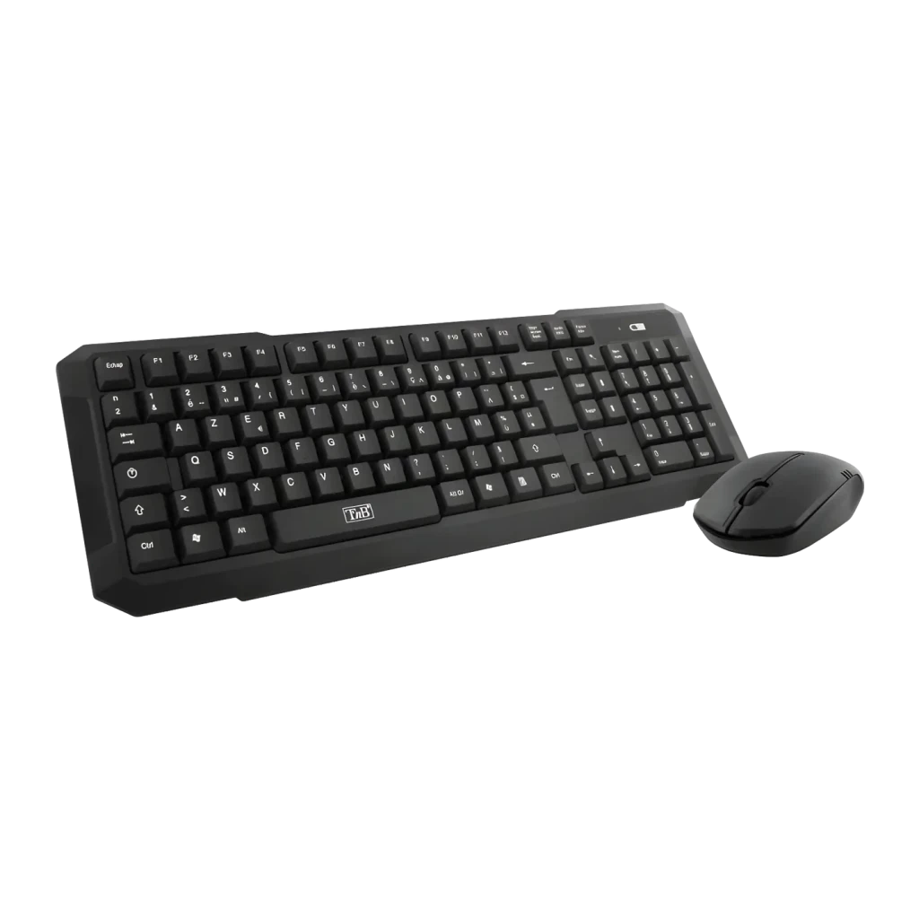 Combo Teclado y Ratón T'nB Negro Inalámbrico QWERTY Español KBSCFIRSTES, vista diagonal: teclado completo con tecla Ñ