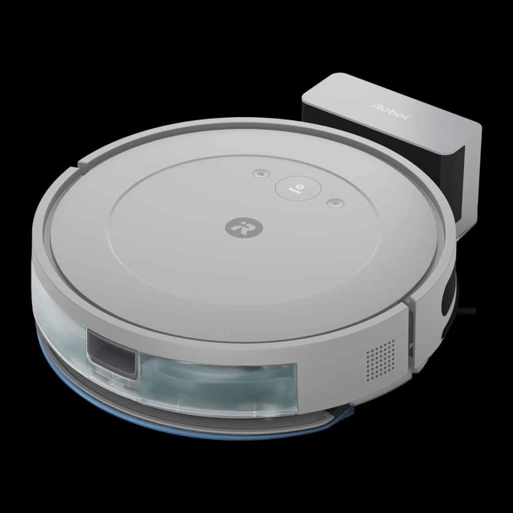 Robot aspirador iRobot Roomba Combo Essential Cinzento Lavagem 3 Níveis 120min, vista diagonal: tampa superior com logo