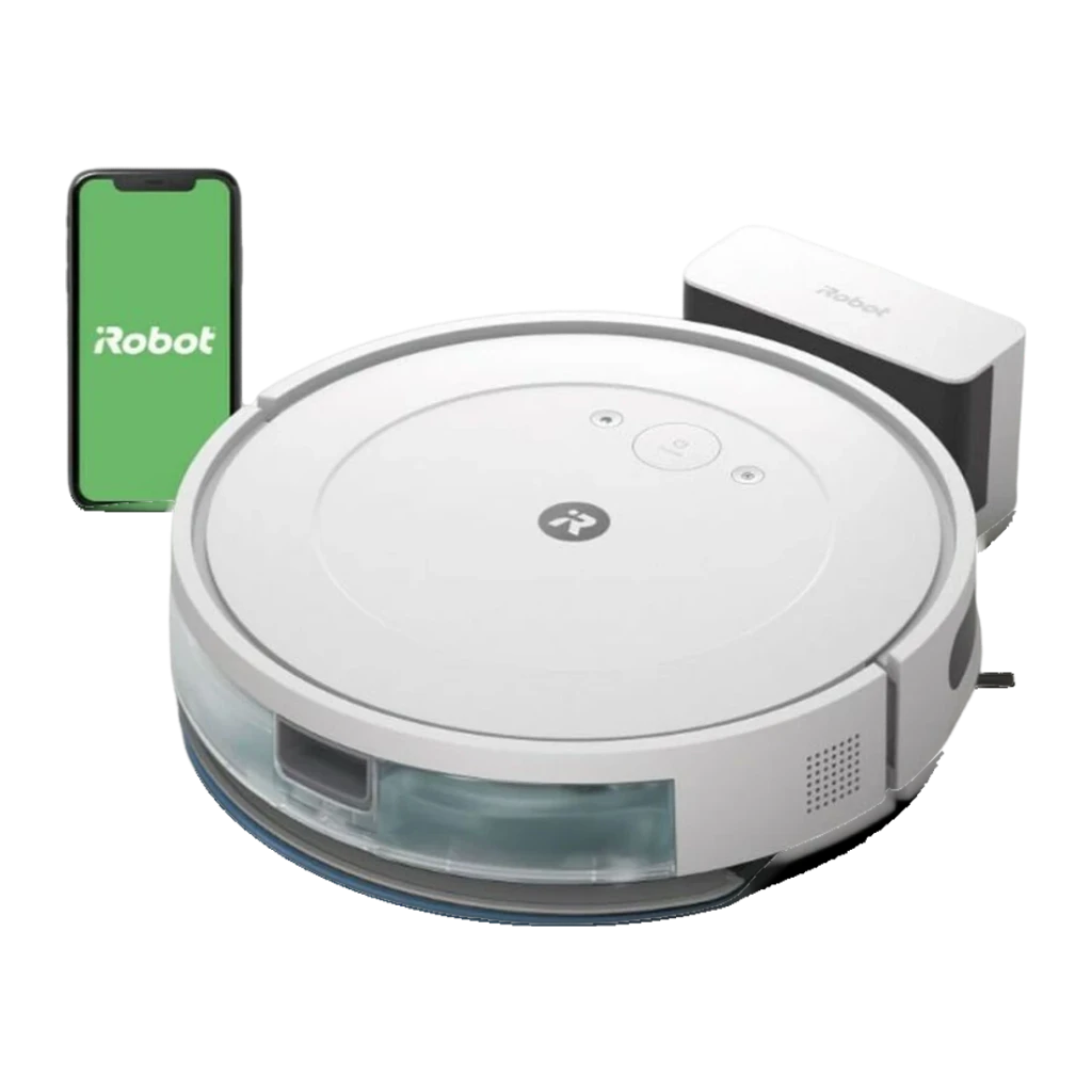 Robot aspirador iRobot Roomba Combo Essential Cinzento Lavagem 3 Níveis 120min, vista frontal com app: reservatório de água