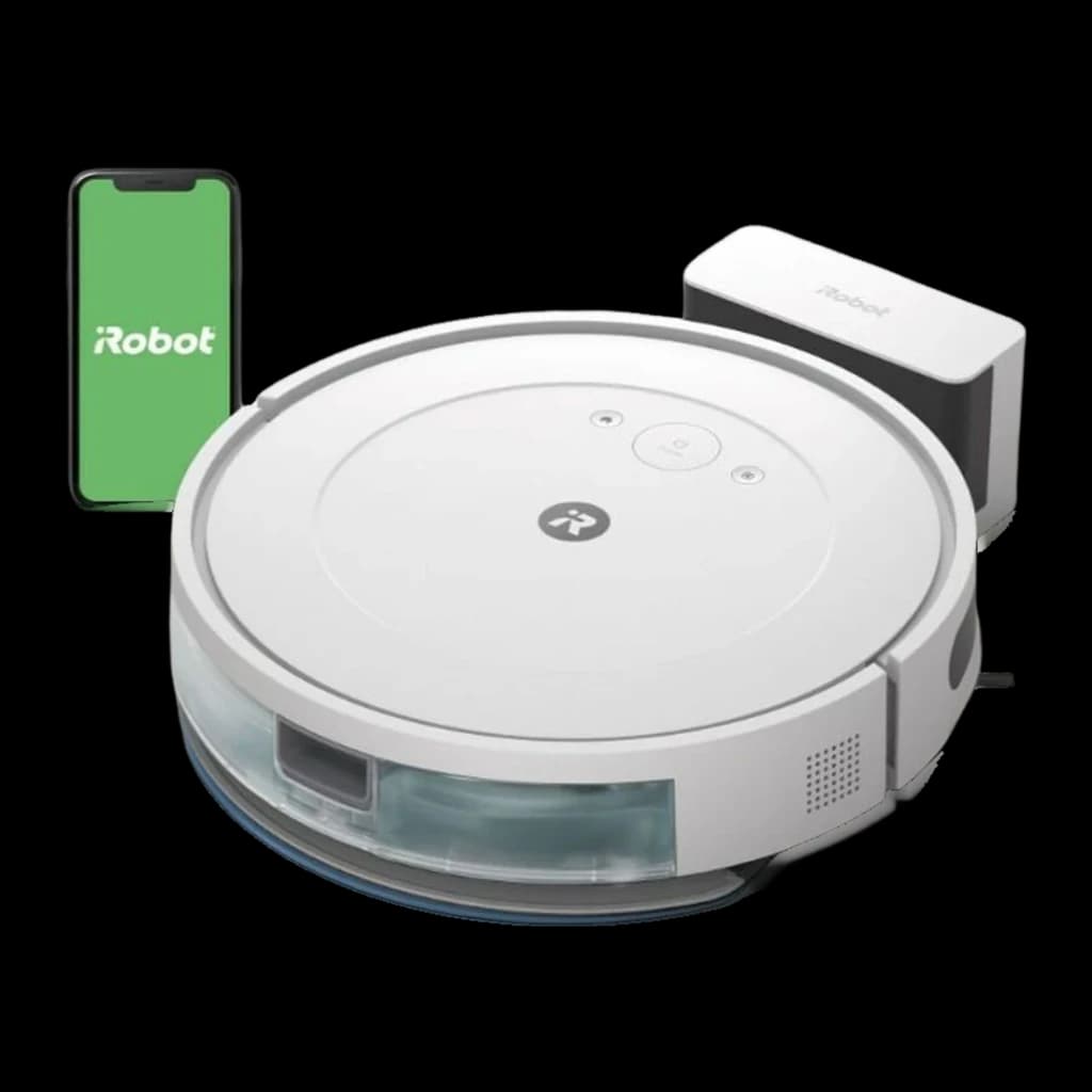 Robot aspirador iRobot Roomba Combo Essential Cinzento Lavagem 3 Níveis 120min, vista frontal com app: reservatório de água