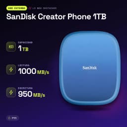 SSD Portable SanDisk Creator Phone 1 To IP65 USB-C USB 3.2 Gen 2 Bleu - caractéristiques
