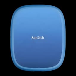 SSD Portable SanDisk Creator Phone 1 To IP65 USB-C USB 3.2 Gen 2 Bleu, vue avant: boîtier arrondi bleu dégradé avec logo