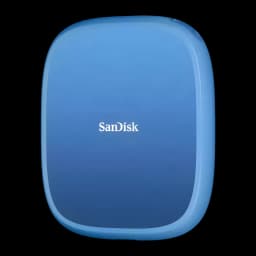 SSD Portable SanDisk Creator Phone 1 To IP65 USB-C USB 3.2 Gen 2 Bleu, vue avant: coque bleue brillante avec dégradé et logo