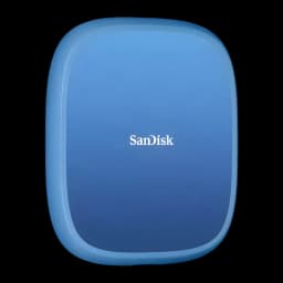 SSD Portable SanDisk Creator Phone 1 To IP65 USB-C USB 3.2 Gen 2 Bleu, vue avant: coque bleu dégradé avec logo SanDisk centré