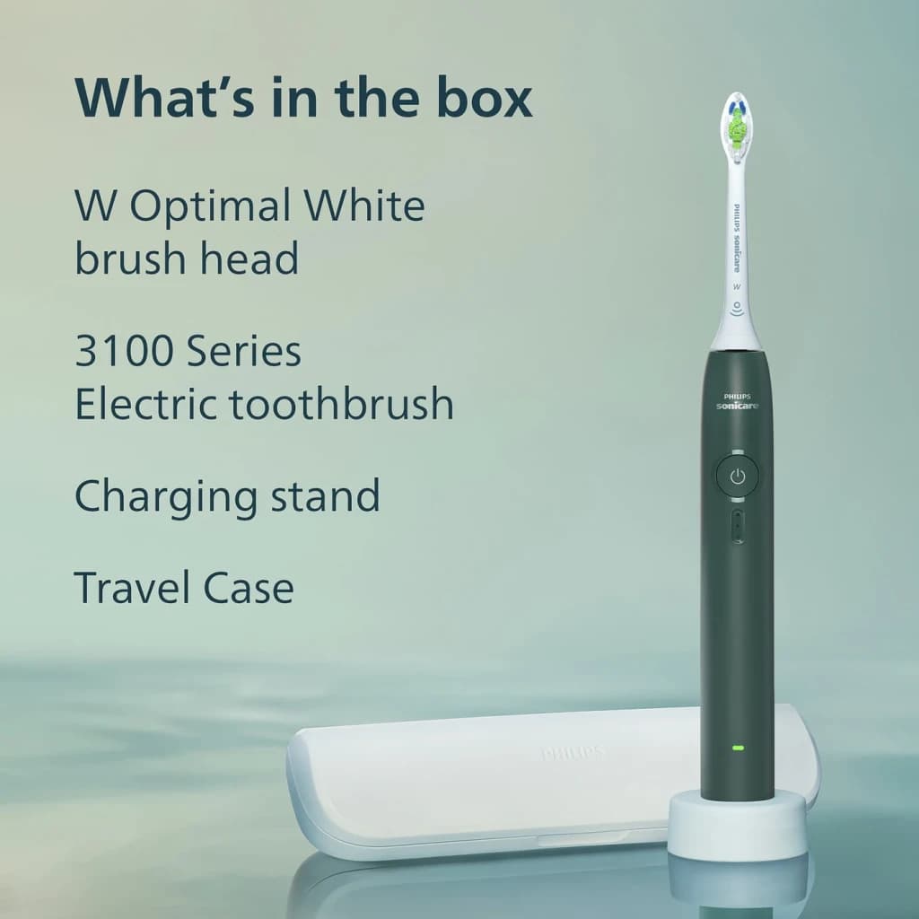 Brosse à dents électrique Philips Sonicare 3100 14 jours 1 mode Vert HX4033/26, contenu: brosse sur socle chargeur, tête W