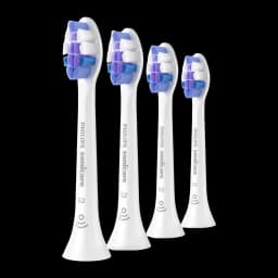 Tête de remplacement Philips Sonicare Sensitive Pack 4 Ultra-douce Click-on Blanc HX6054/87, vue en perspective: 4 têtes S2