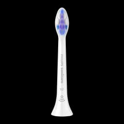 Tête de remplacement Philips Sonicare Sensitive Pack 4 Ultra-douce Click-on Blanc HX6054/87, vue de face: poils bleus