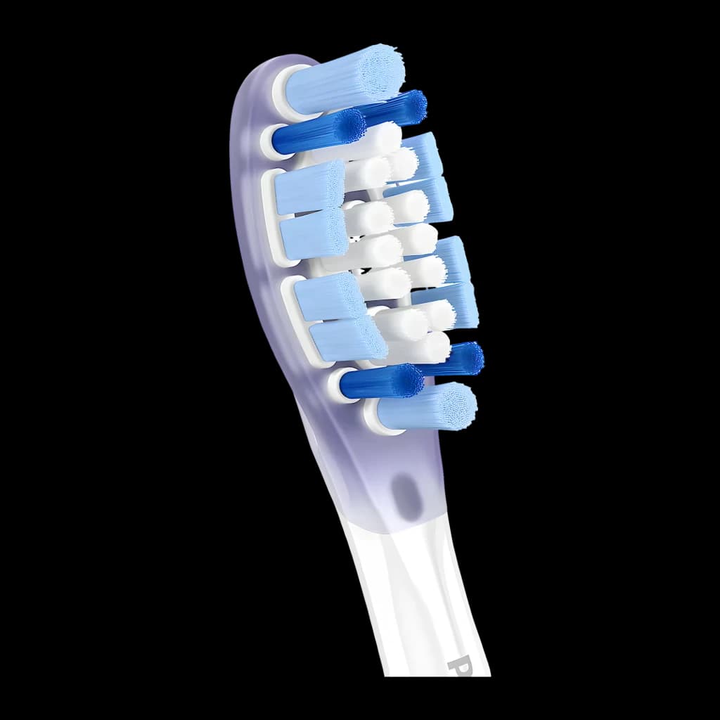 Cabeça de substituição Philips Sonicare G3 Premium Gum Care Pack 4 Branco HX9054/87, vista lateral: cerdas azuis e brancas