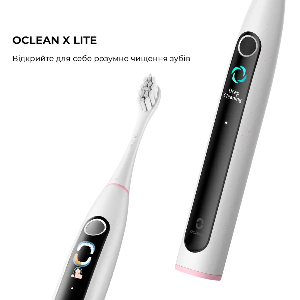 Escova Elétrica Oclean X Lite Sónica 72000 mov/min IPX7 Cinzento, detalhe: dois ângulos do cabo com ecrã tátil e modo Deep