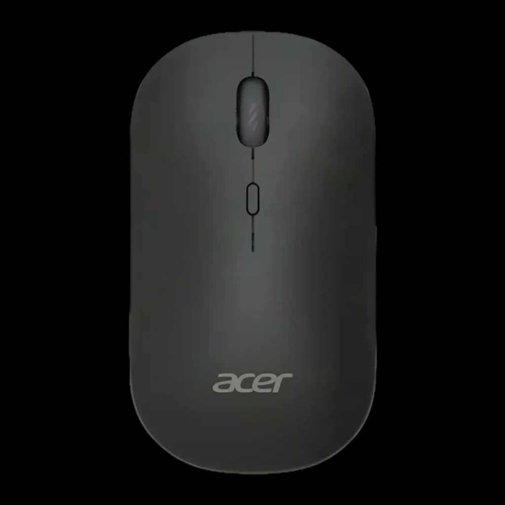 Souris Acer AMR130 Noir Sans Fil Dual Mode, vue de dessus: molette, bouton central et logo Acer visibles