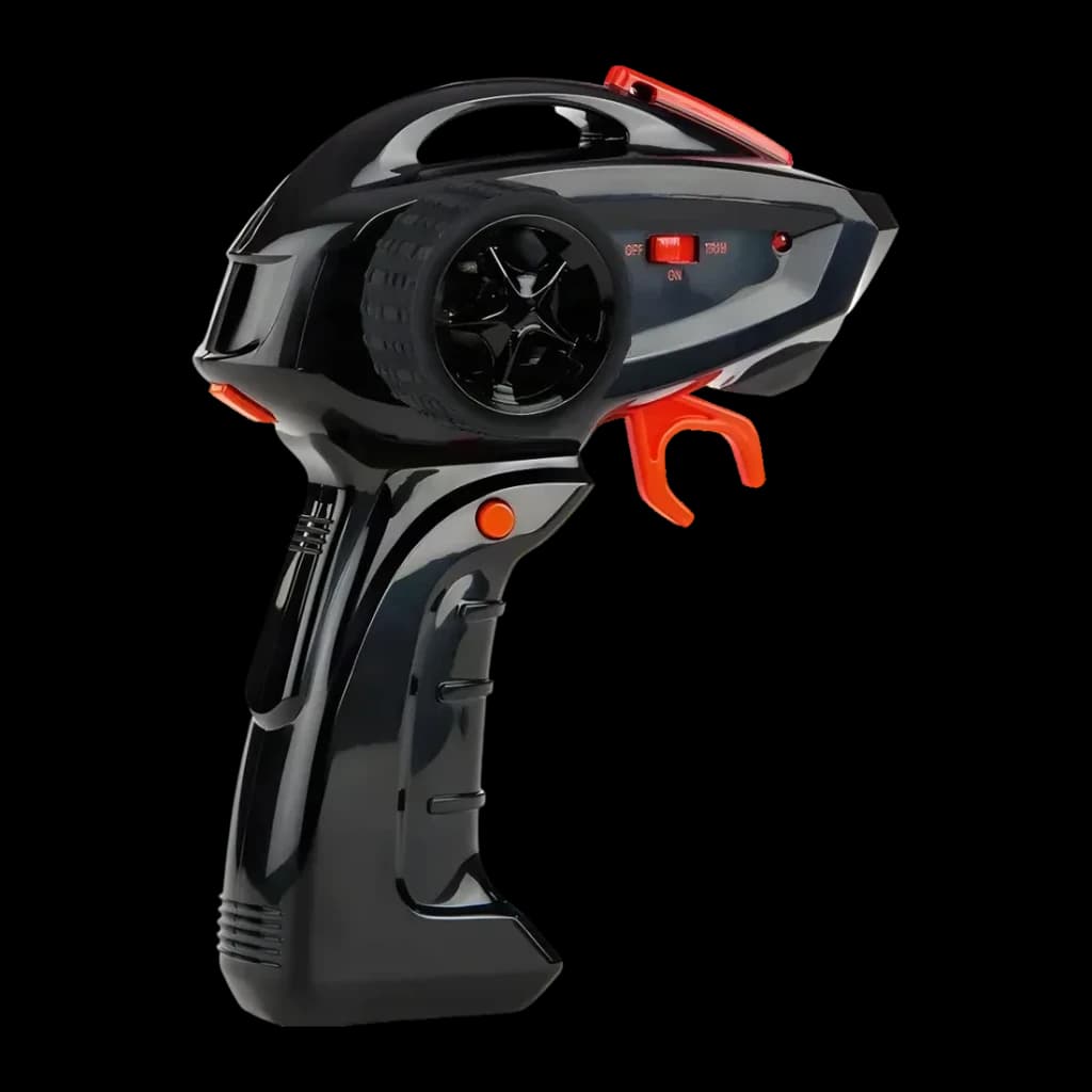 Coche RC Carrera All Terrain Stunt Car 1:16 Rojo 10km/h, mando: control remoto negro con gatillo naranja y rueda de dirección