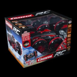 Coche RC Carrera All Terrain Stunt Car 1:16 Rojo 10km/h, caja: packaging frontal con el vehículo visible y especificaciones