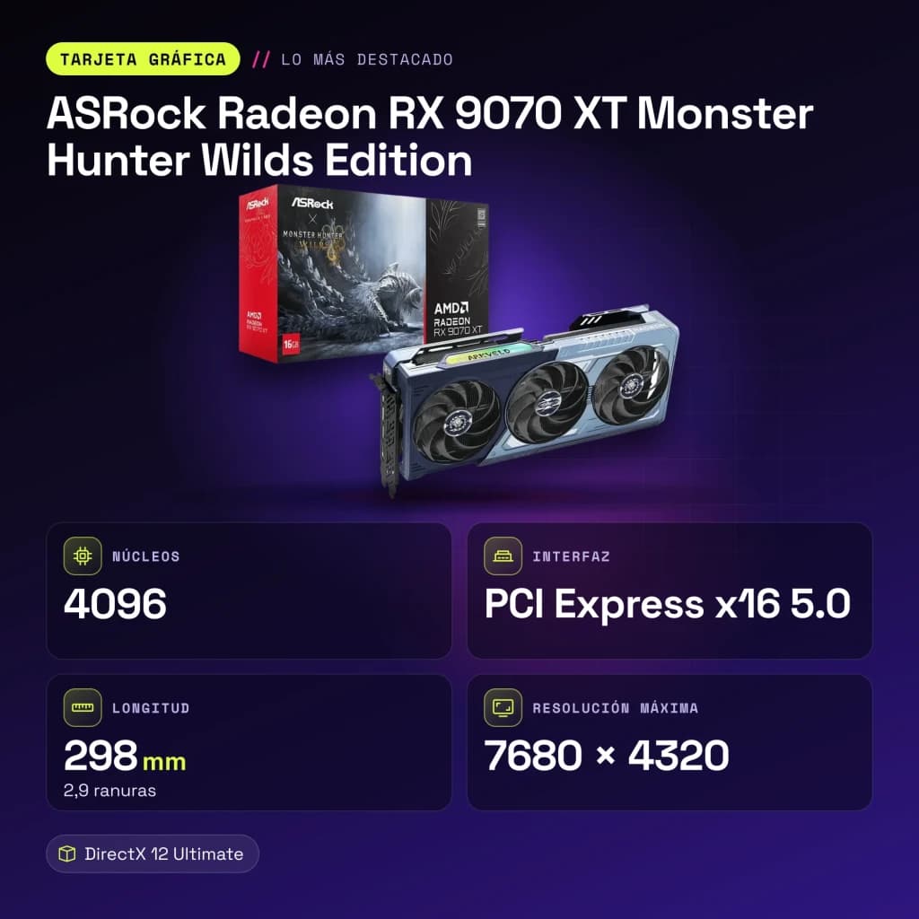 ASRock Radeon RX 9070 XT Monster Hunter Wilds Edition 16 Go GDDR6 Bleu - caractéristiques