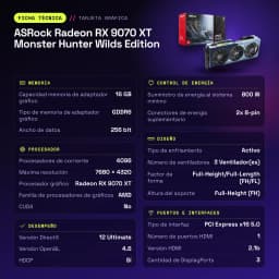 ASRock Radeon RX 9070 XT Monster Hunter Wilds Edition 16 Go GDDR6 Bleu - caractéristiques