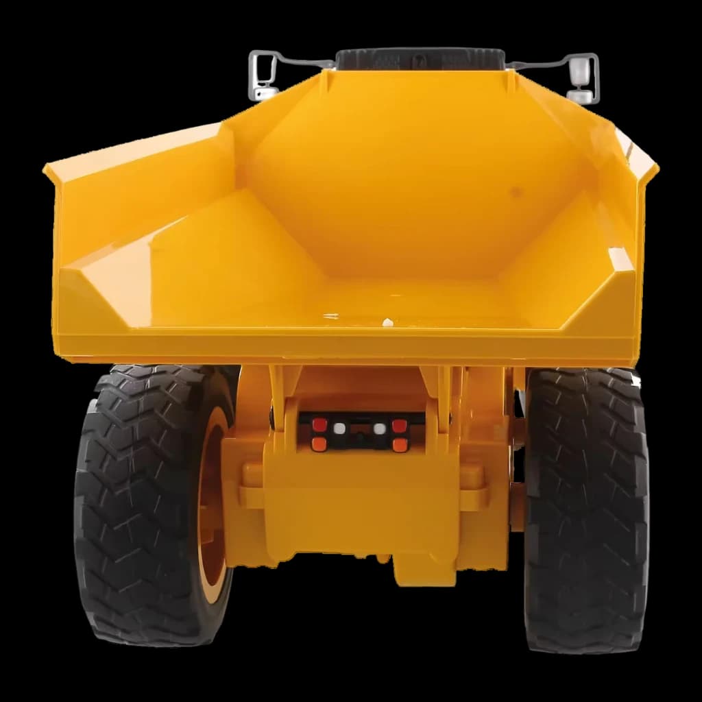 Camion RC Carrera CAT 745 Articulated Truck 1:24 Jaune 3km/h, vue arrière: benne ouverte, feux arrière et grands pneus