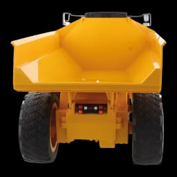 Camion RC Carrera CAT 745 Articulated Truck 1:24 Jaune 3km/h, vue arrière: benne ouverte, feux arrière et grands pneus